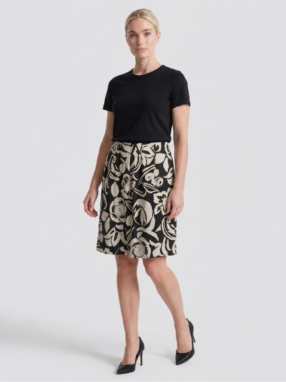 Elegant Talbots Pure Silk Black Gray Silk Pencil Pleated Office Skirt Sz 10 P